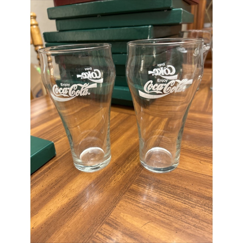 Lot 2 Clear Glass Enjoy Coca Cola Glasses Water Soda